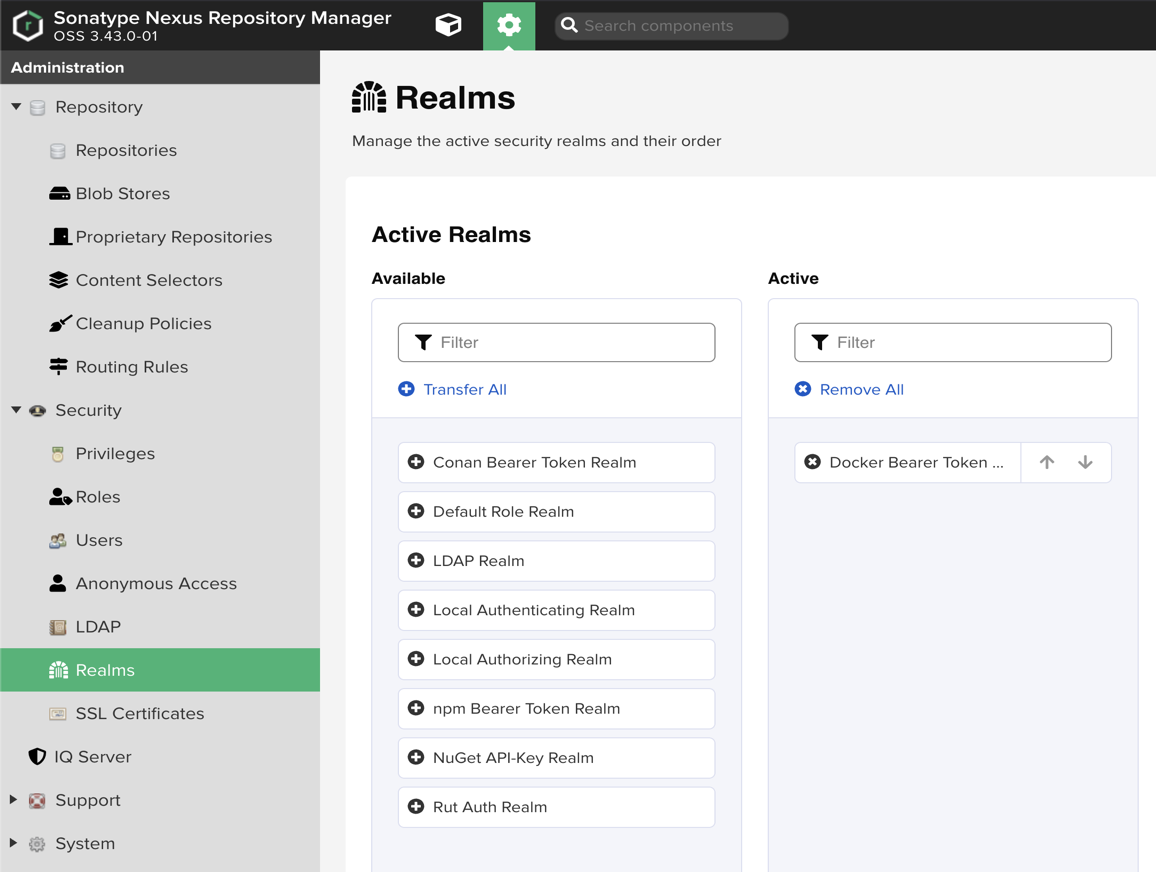 Docker Bearer Token Realm Configuration