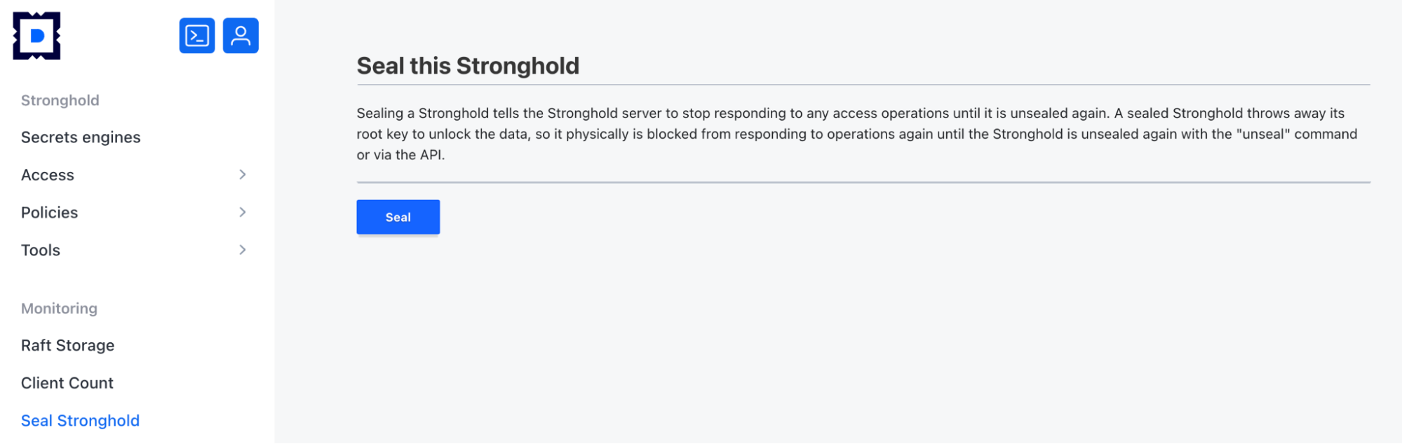 Sealing and unsealing the secrets storage