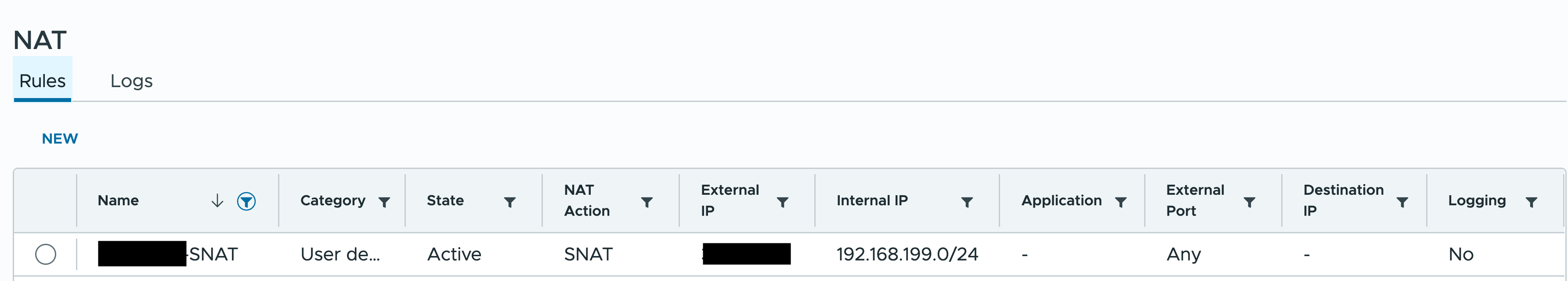 Configuring SNAT rules on the edge gateway, step 1