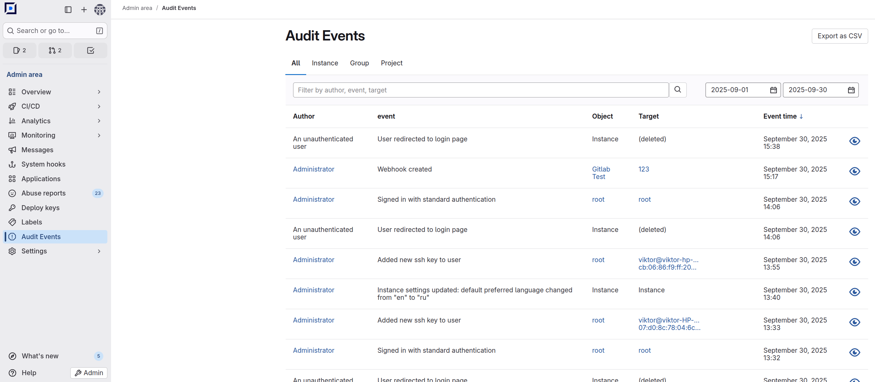 Audit event table