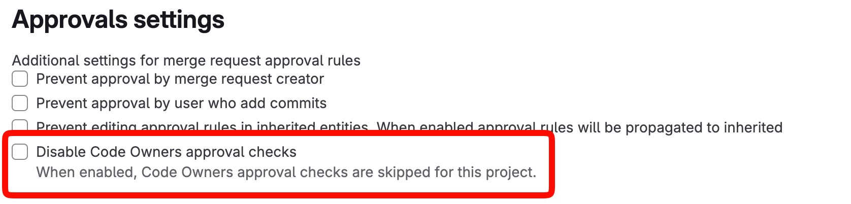 Setting "Disable Code Owners approval checks"
