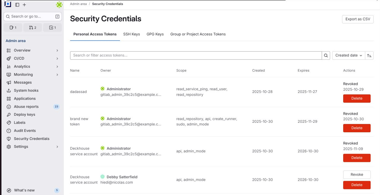 Security credentials table