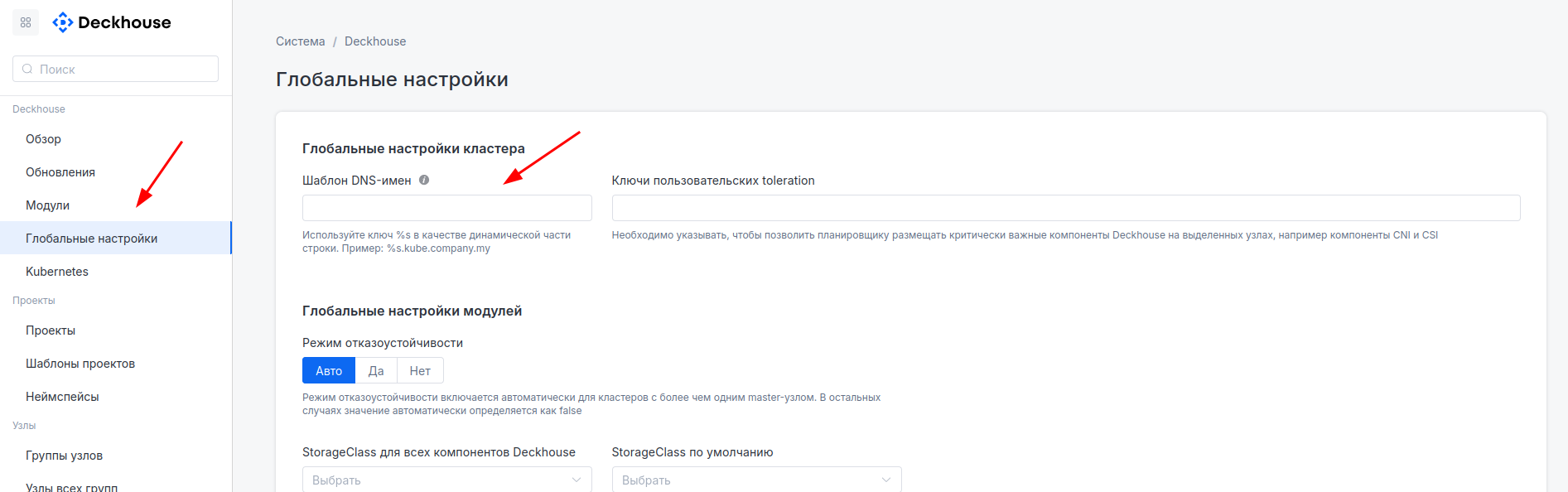 DNS template settings