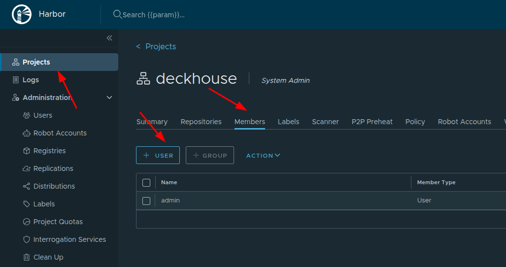 Adding a user to a Harbor project...