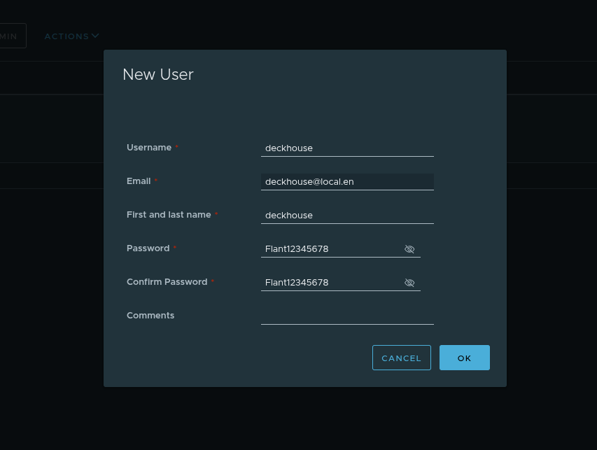 Entering user details in Harbor...