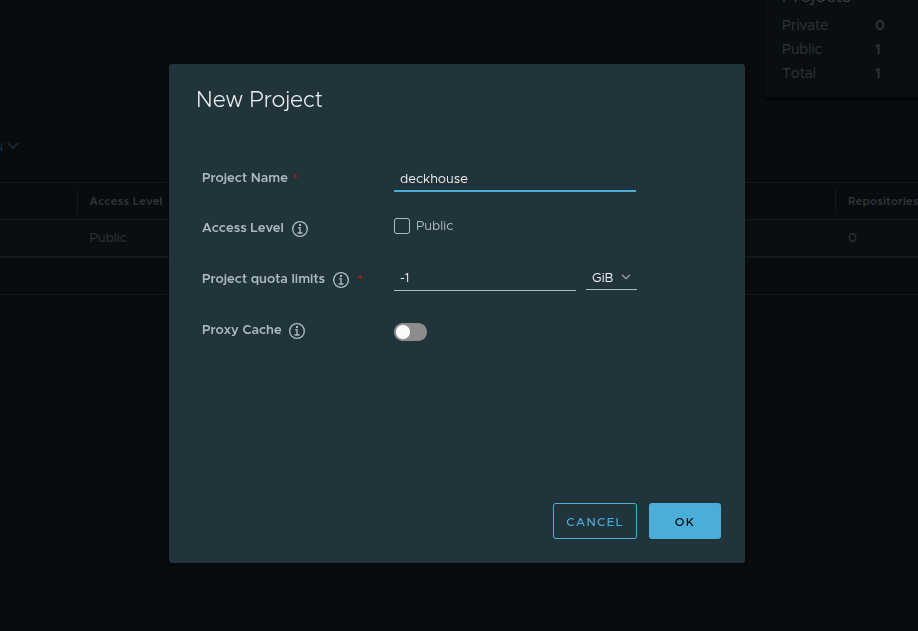 Creating a project in Harbor...
