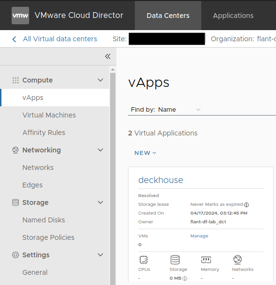 Adding a network to the vApp, step 1