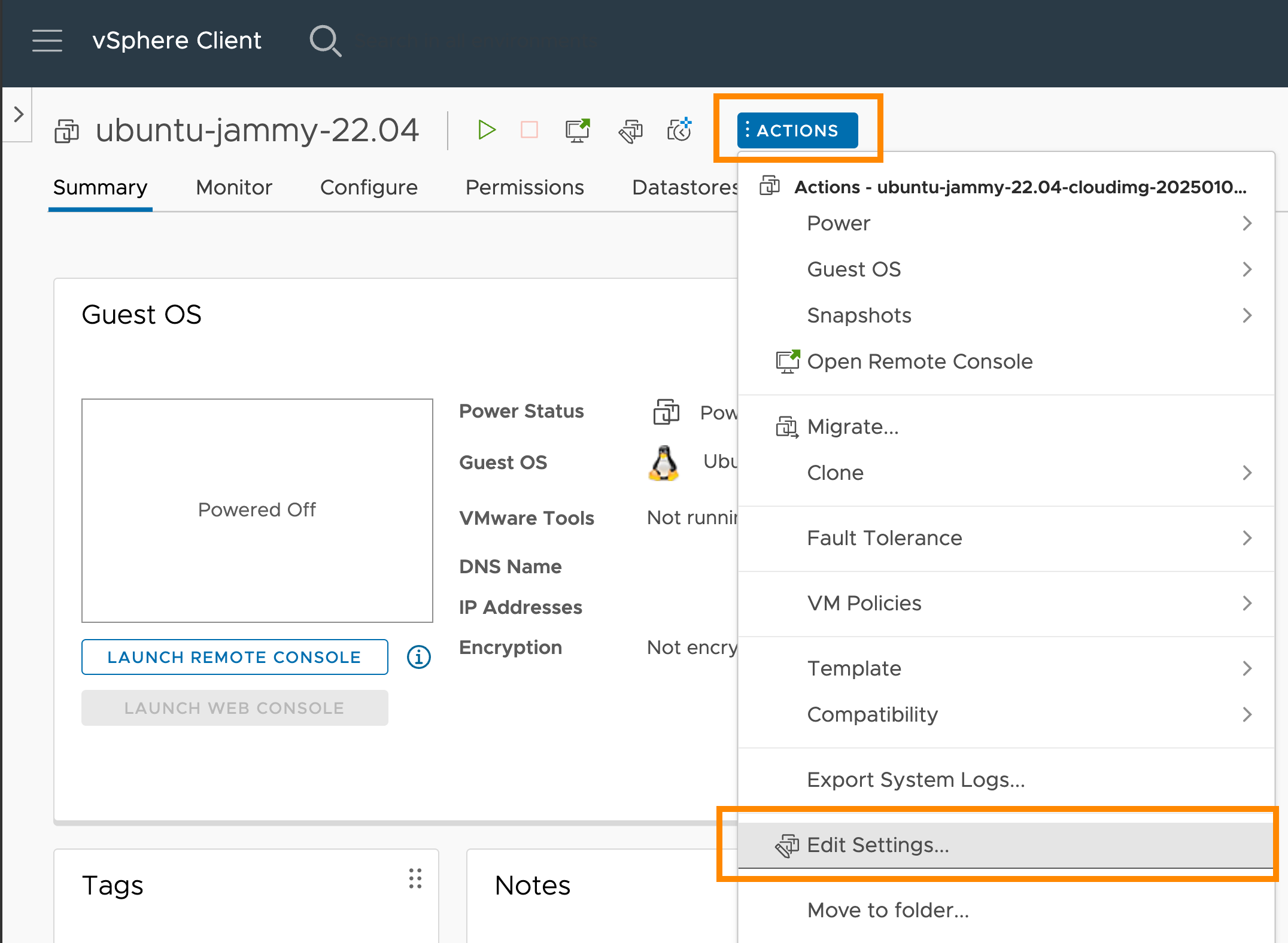 Setting up the template, vCenter 1