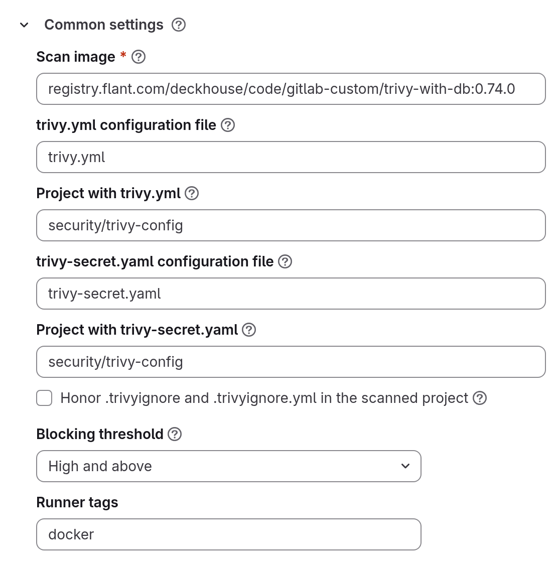 The Common settings block