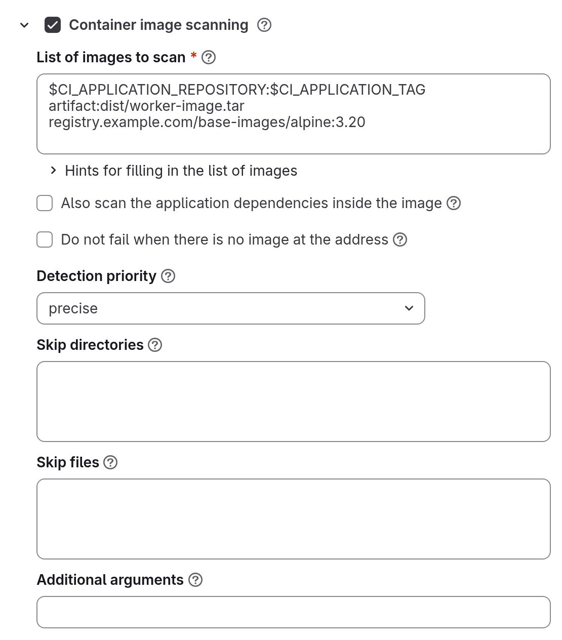 The Container image scanning block