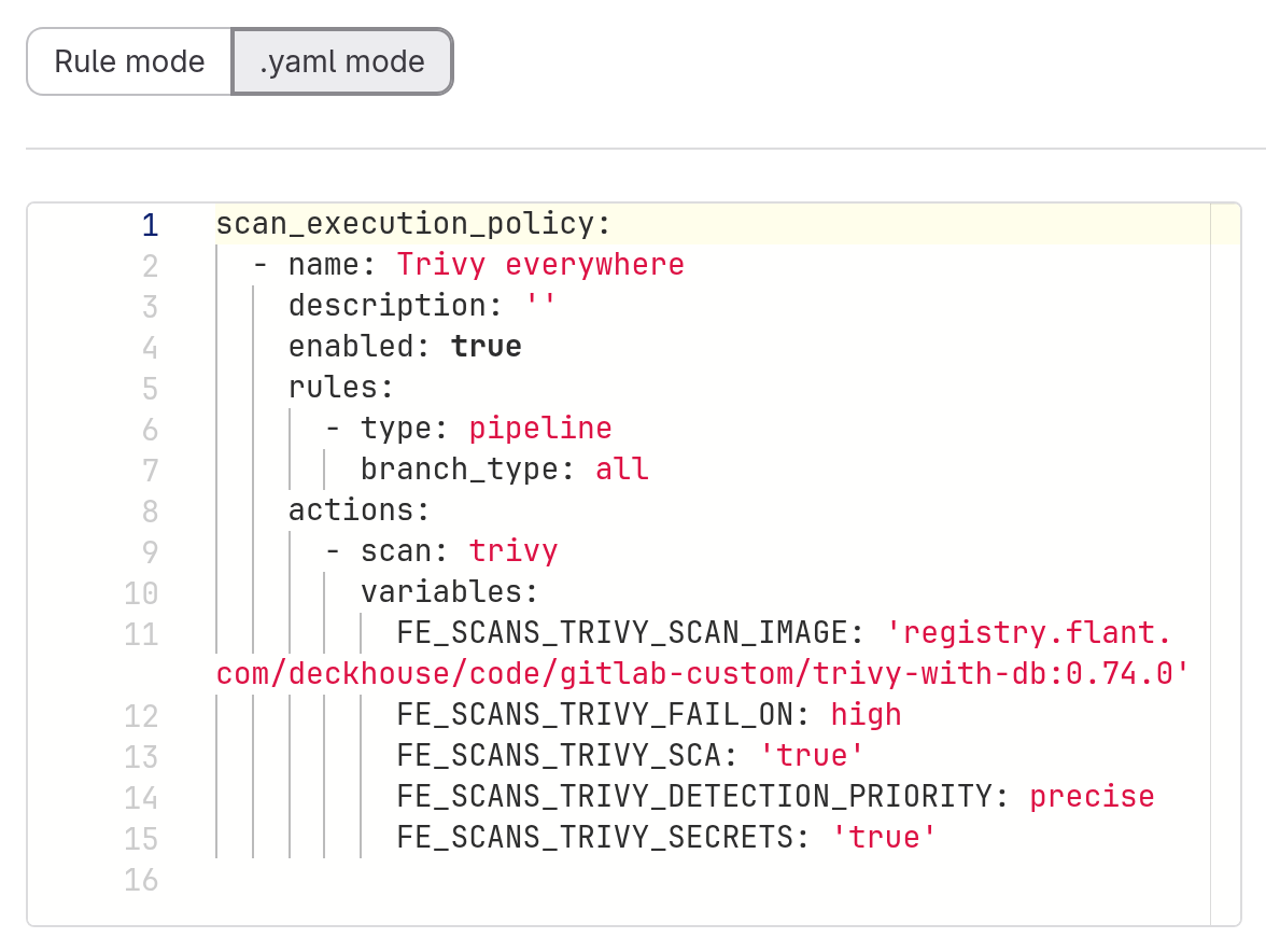 The Trivy policy in .yaml mode