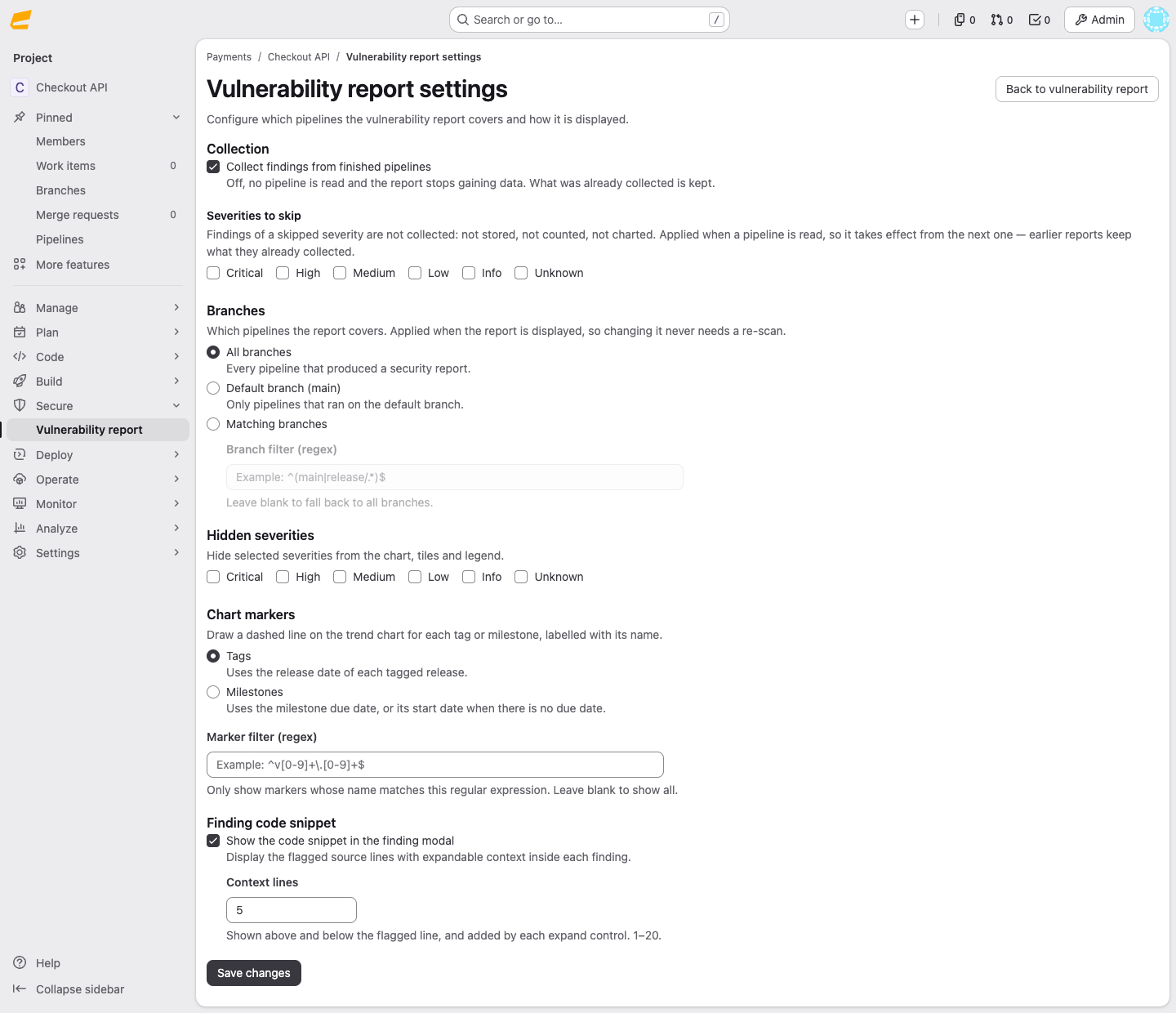 Vulnerability report settings