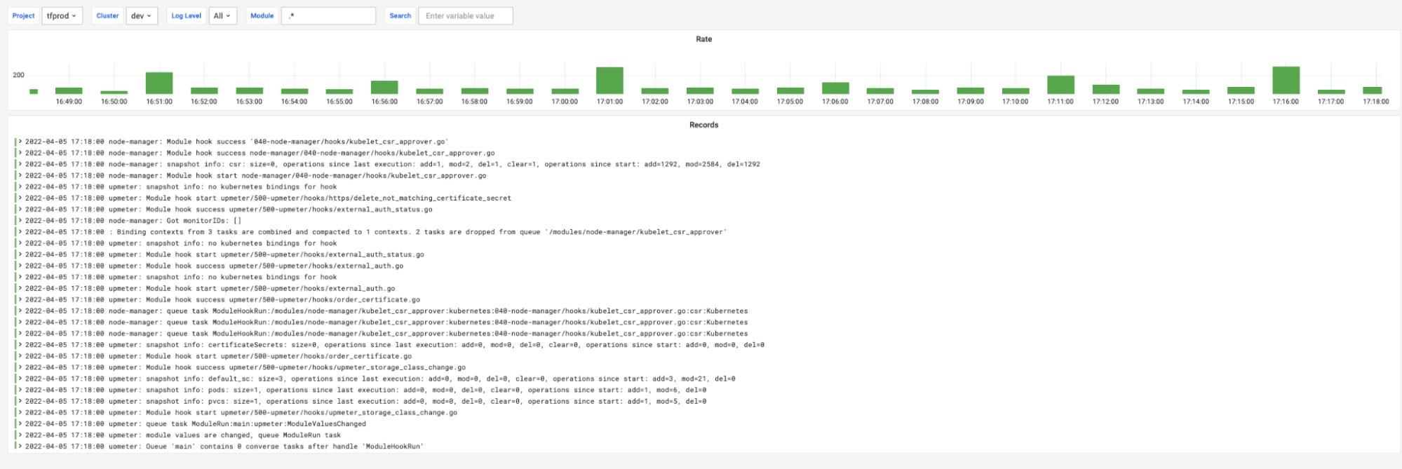 An example of Deckhouse operator logs