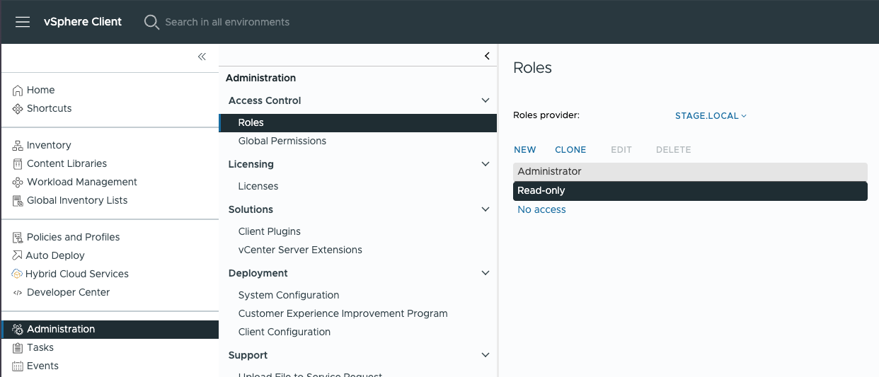 Creating and assigning a role, step 1