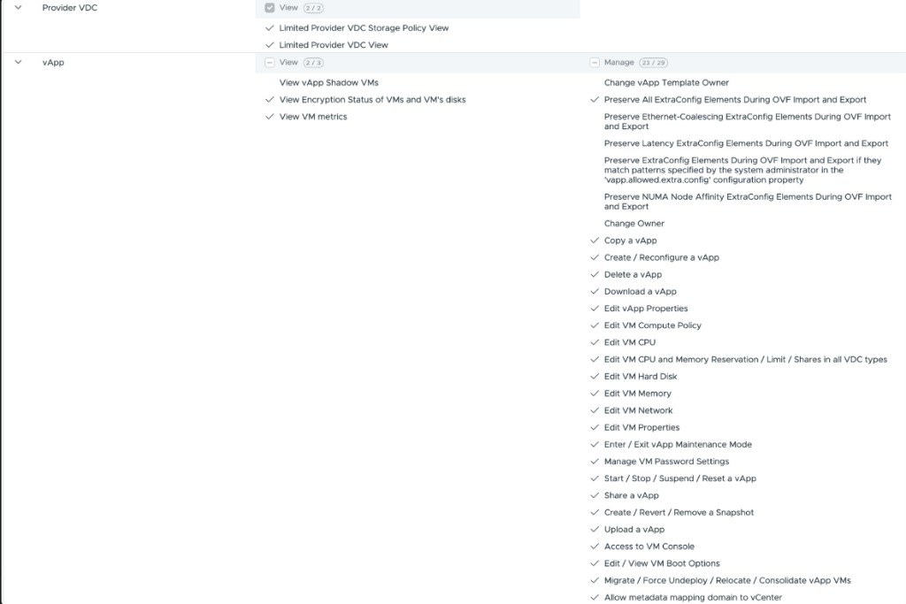 User permissions, vApp