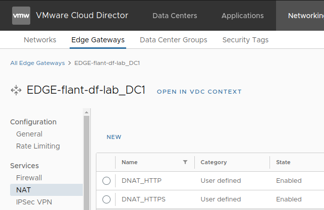 Configuring DNAT rules on the edge gateway, step 2