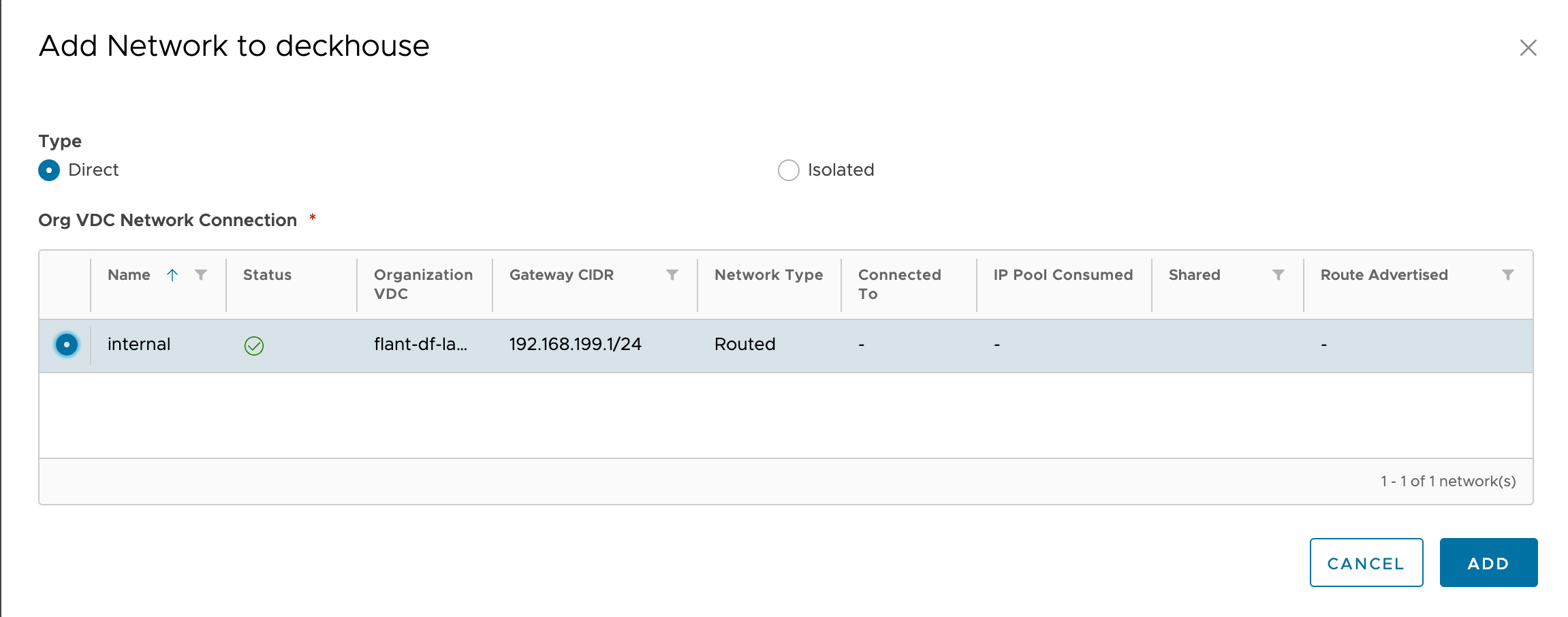 Adding a network to the vApp, step 3