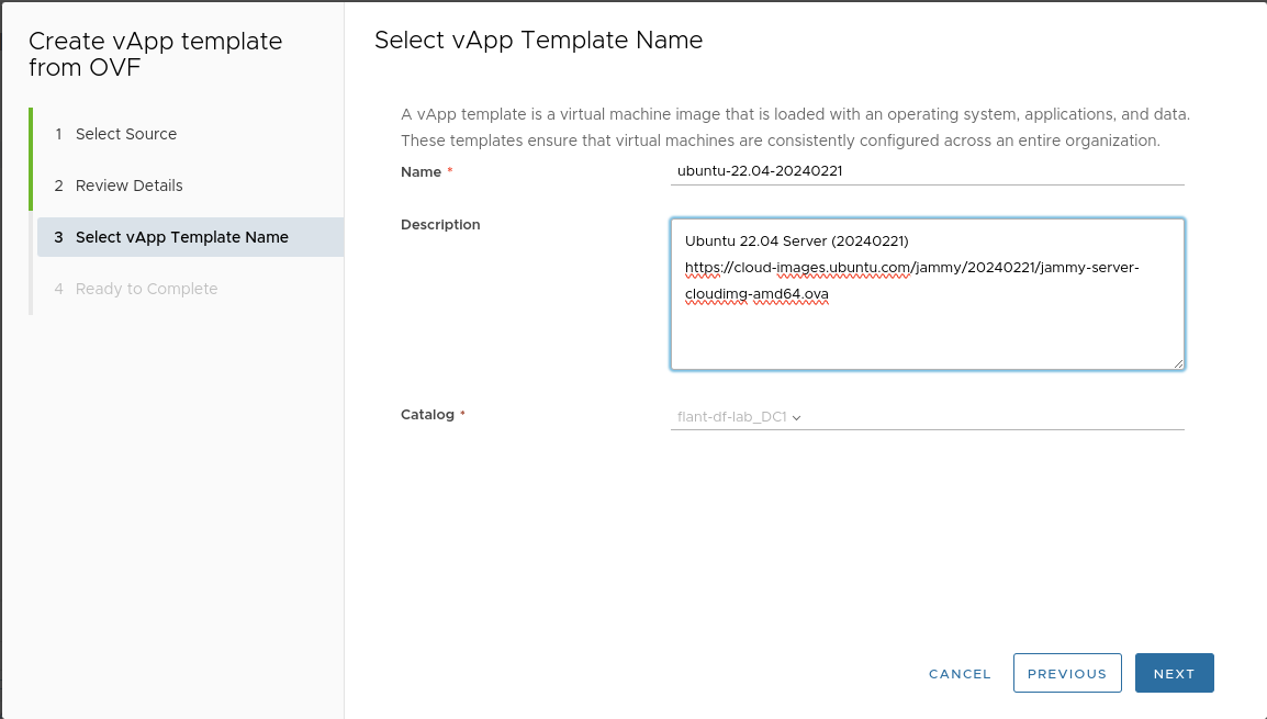 Setting up the template, step 5