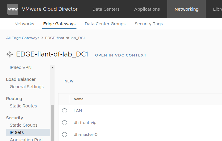 Configuring the edge gateway firewall, step 1