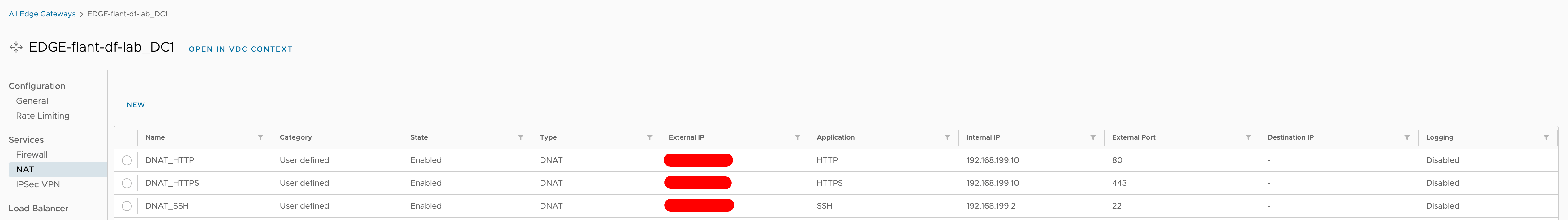 Configuring DNAT rules on the edge gateway, step 3