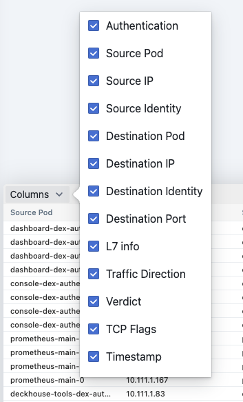 Configuring table columns