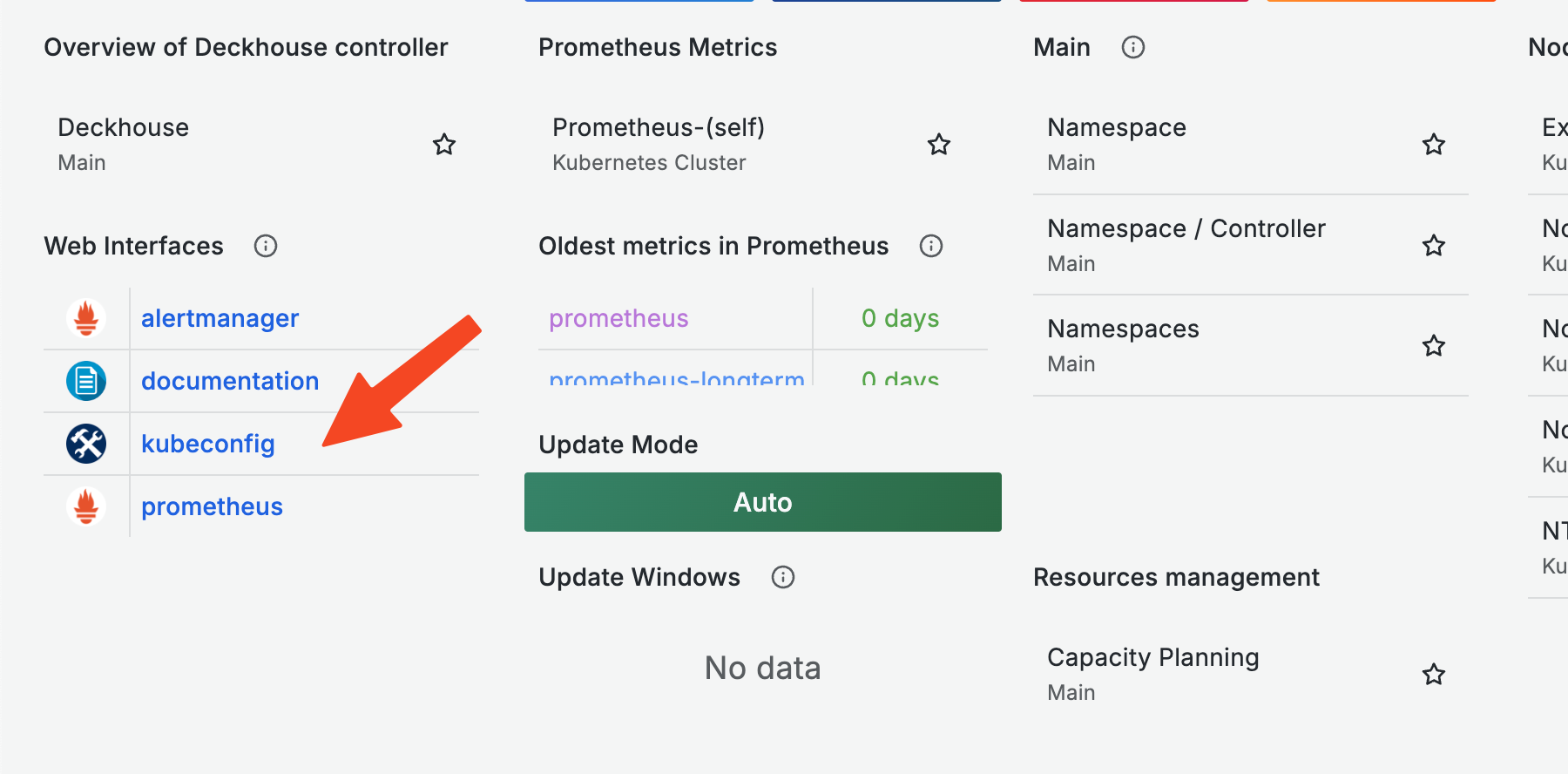 Opening the kubeconfig web UI