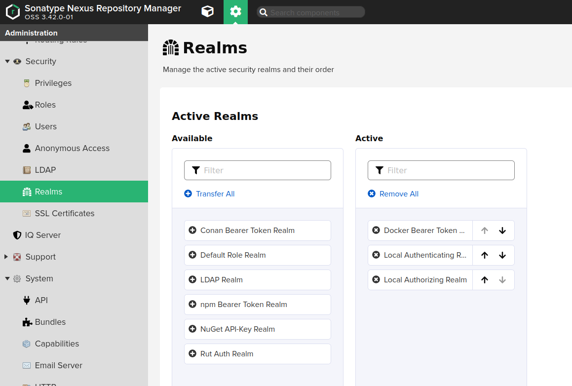 Enable `Docker Bearer Token Realm`