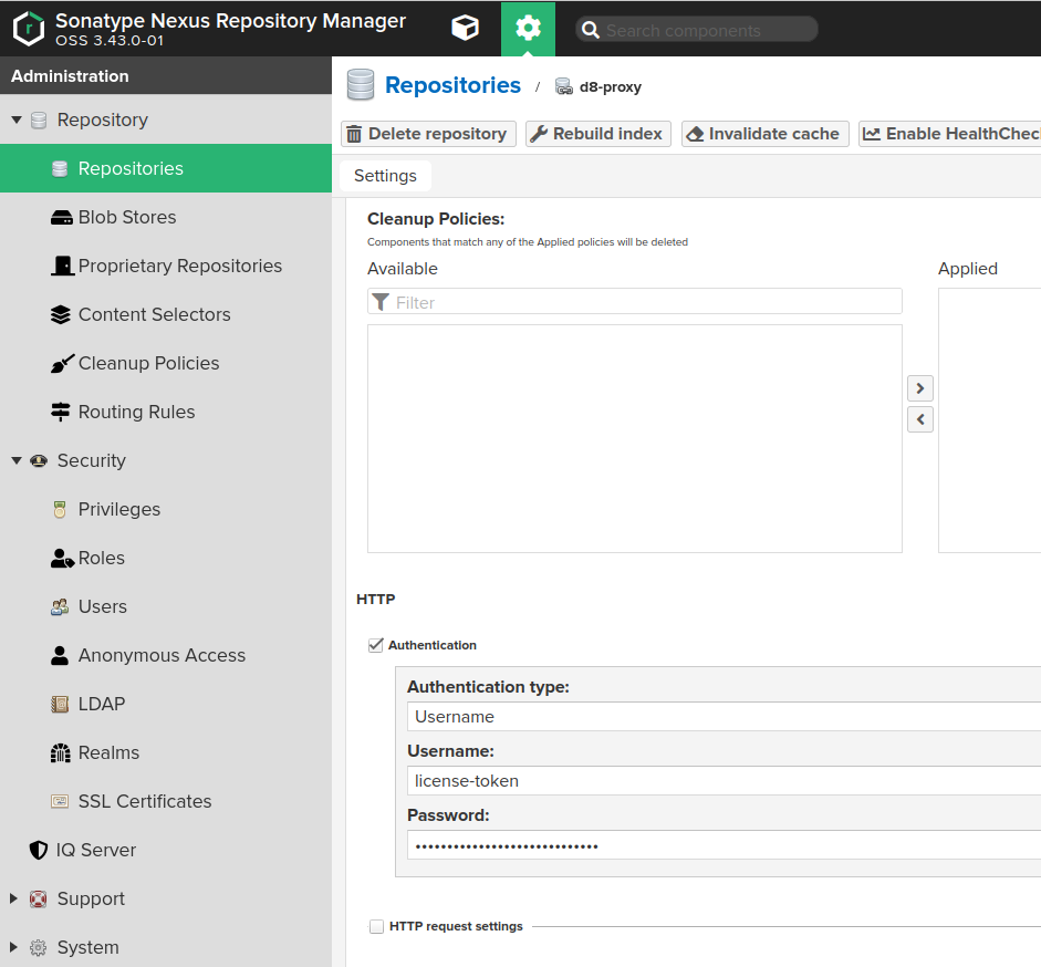 Repository settings example 3