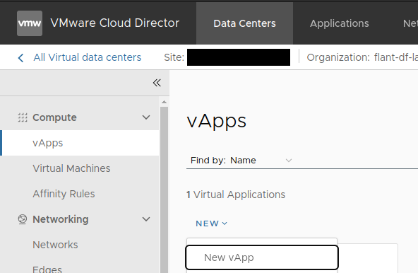 Adding a vApp, step 1
