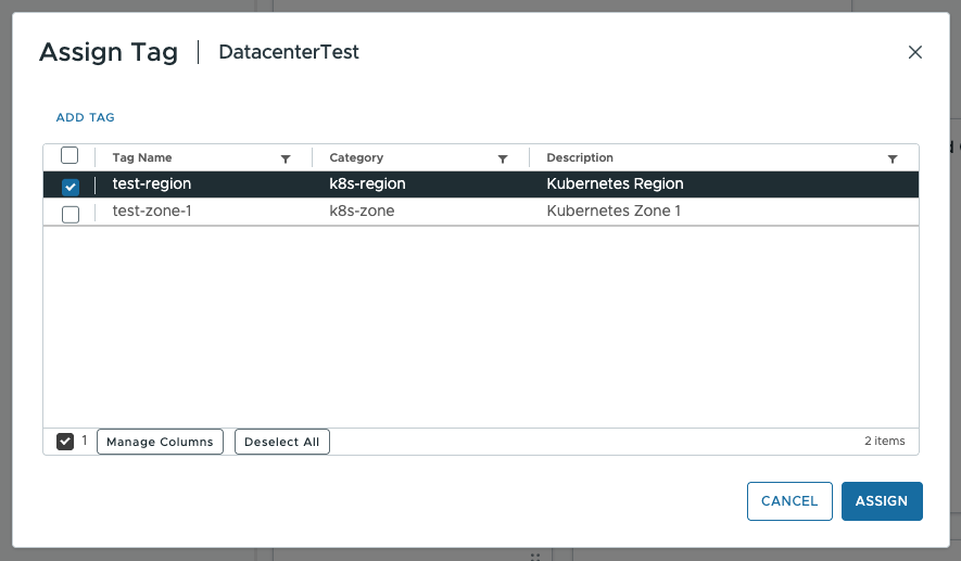 Creating tags and tag categories, step 5.2